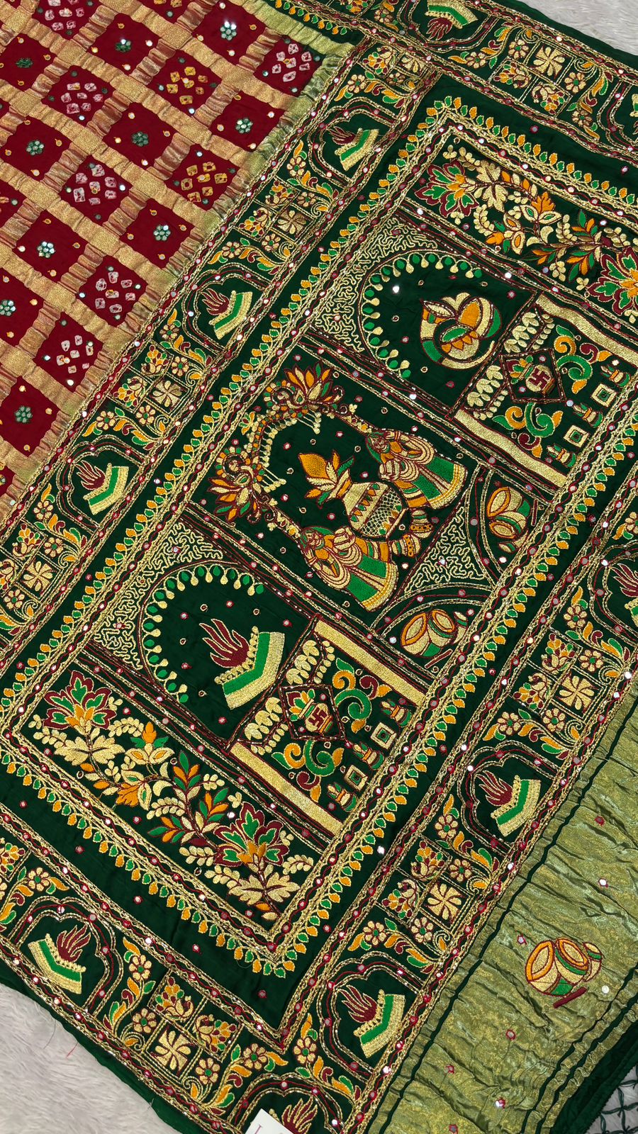 Traditional Gharchola Saree (845 Green Maroon)