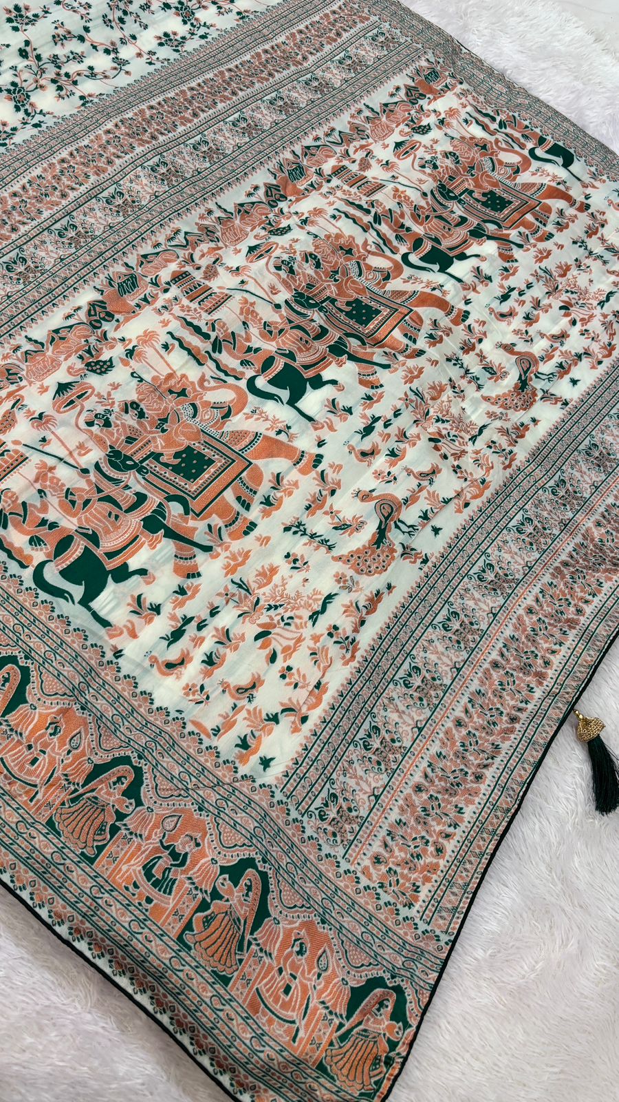 Soft Silk Rajwadi Saree (Pashmina Designe) :- GREEN COLOR