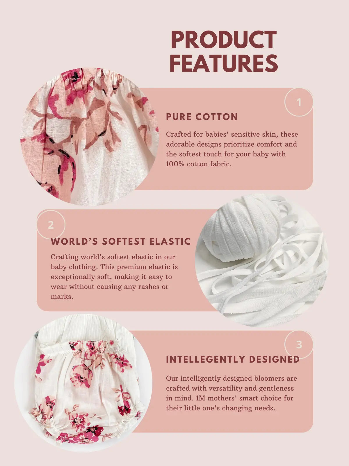 Halemons Baby Girl Pure Cotton Soft Butter Bloomers Pack of 3 Floral - Wine