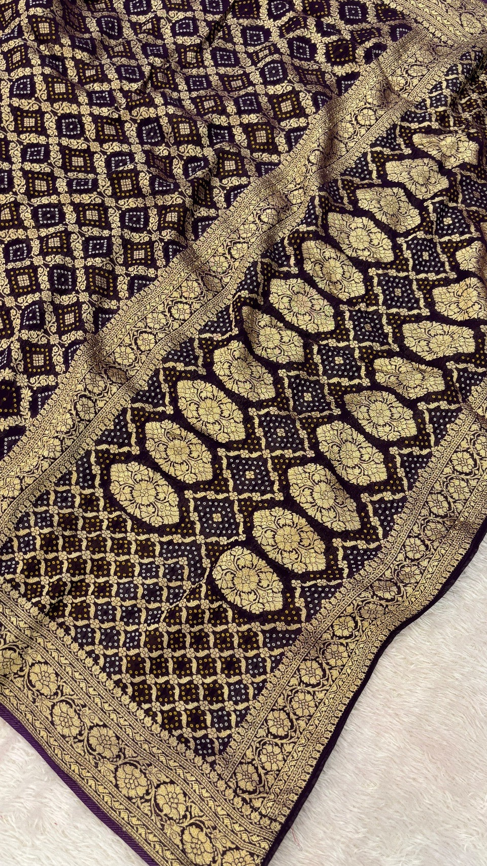 Traditional Khadi Georgette Banarasi Bandhej Saree (Wine) 4