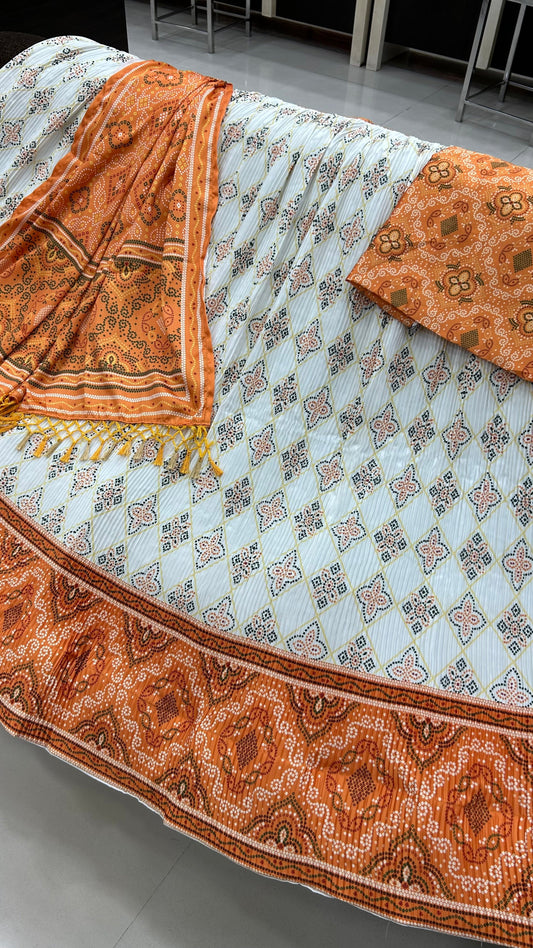 Designer Patola Bandhej Lehanga Choli :- Mustard