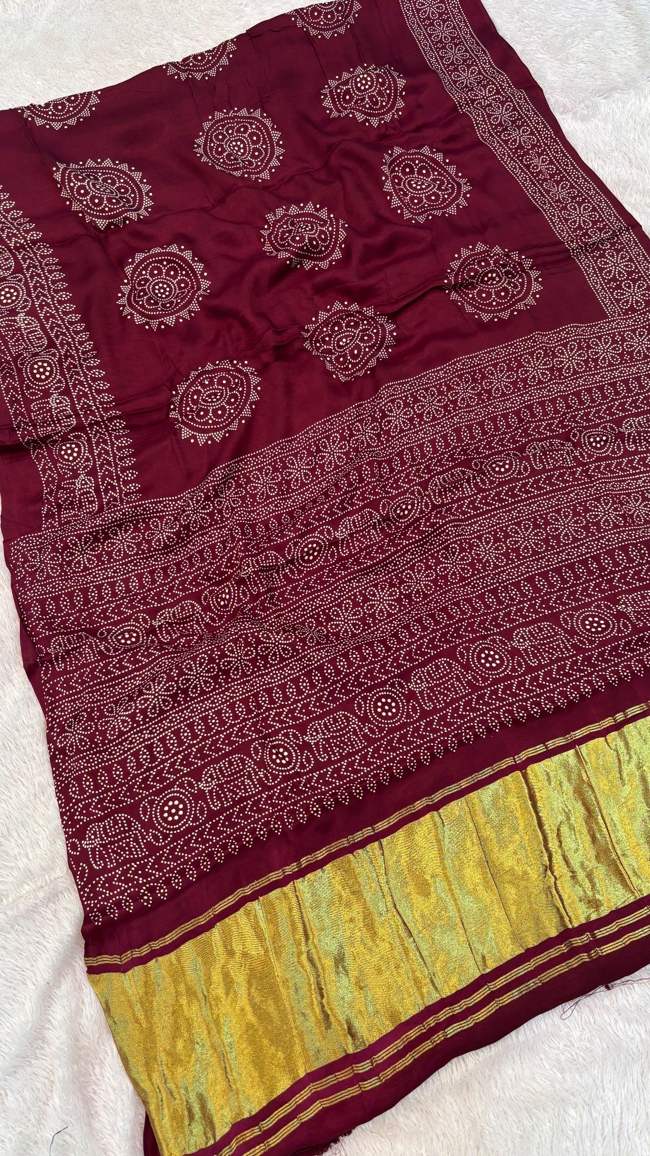 Pure Modal Silk Bandhej Saree with Lagadi Patta