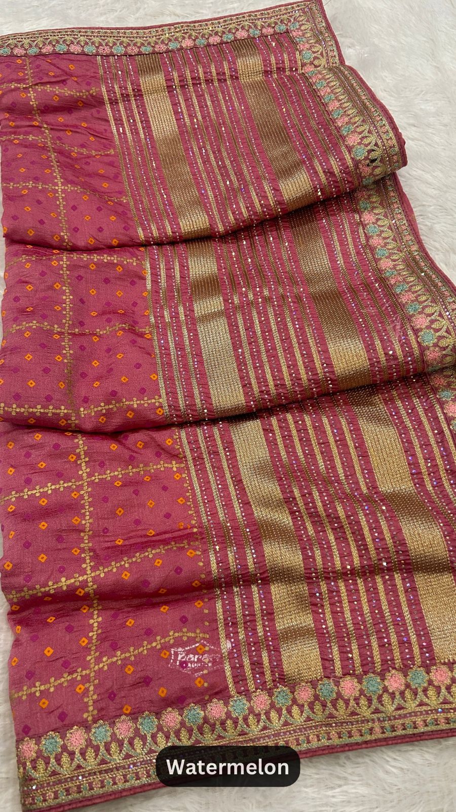 Heritage Kutchi Bandhani Saree With Siroski Work