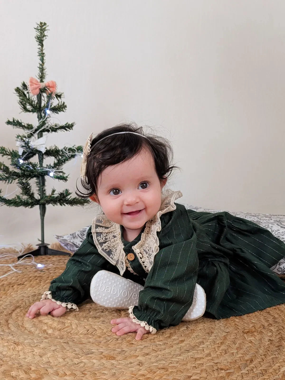 Green Bohemian Baby Collar Frock