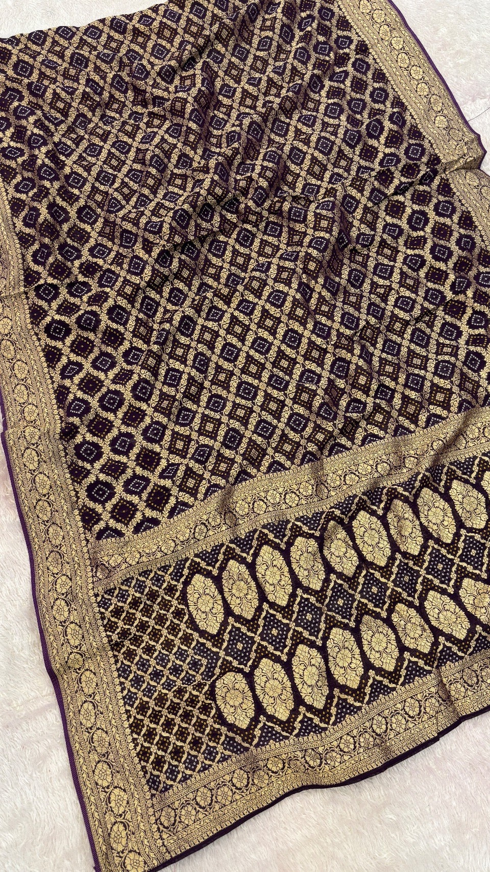 Traditional Khadi Georgette Banarasi Bandhej Saree (Wine) 4