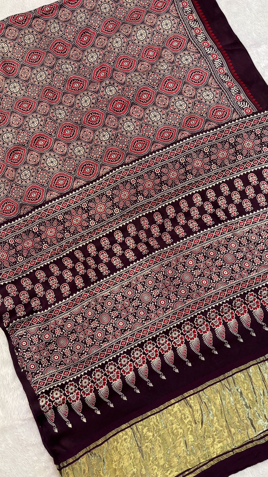 Pure Modal Silk Ajrakh Saree with Lagadi Patta