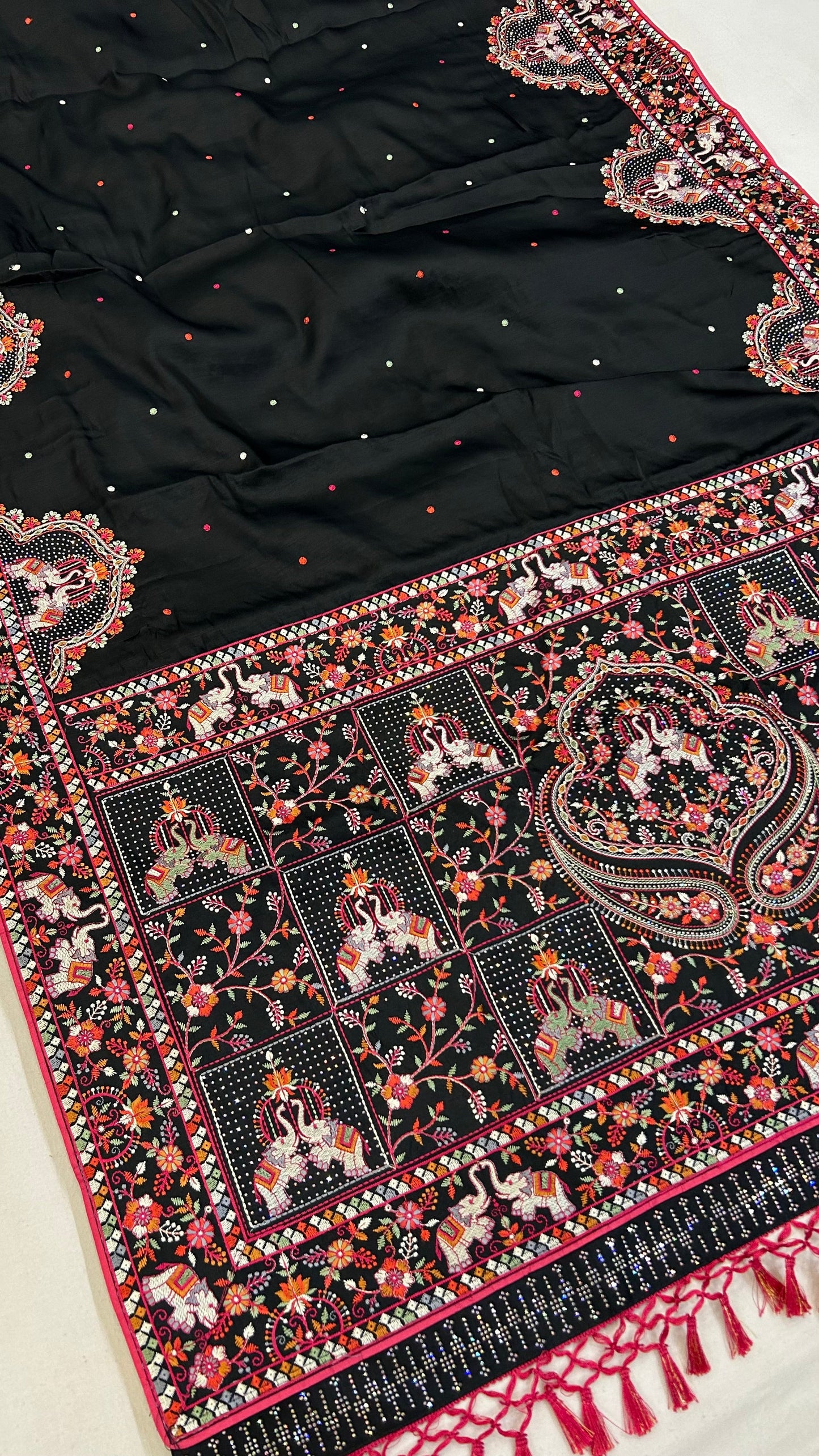 Kutchi Embroidery Black Saree