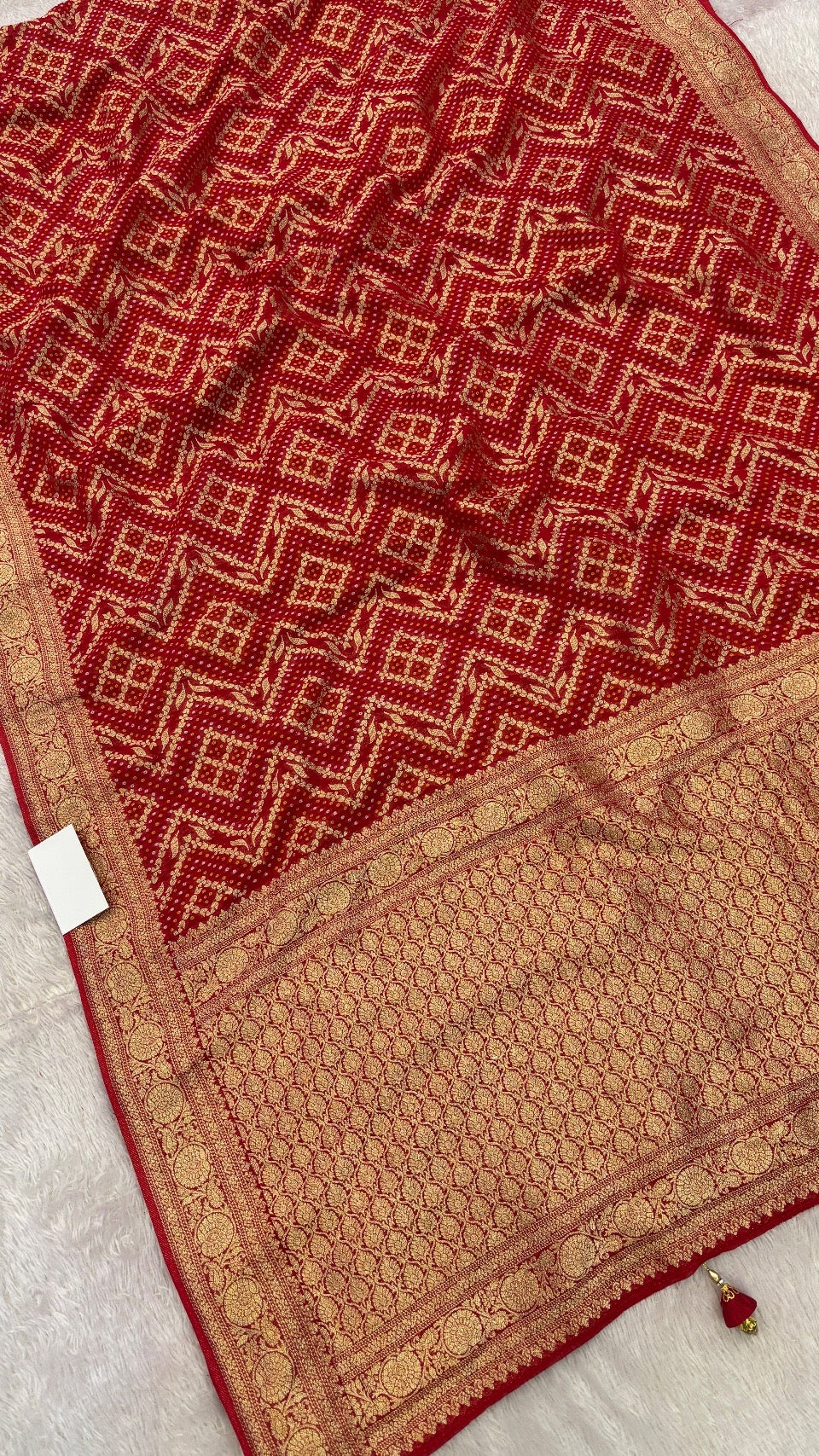 Traditional Khadi Georgette Banarasi Bandhej Saree (Red/Rani) 1