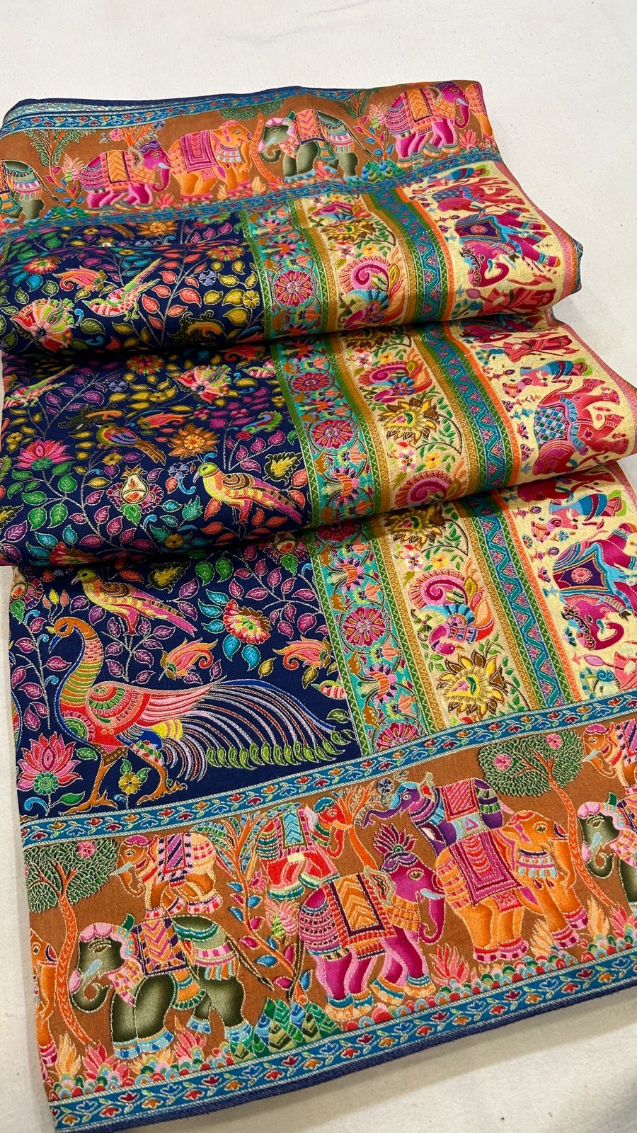 Pure Hand Weaving Kalamkari Saree (Blue Jaal)