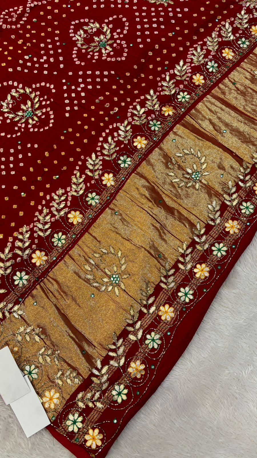 Pure Gaji Silk Handbandhej Gottapatti work Saree (Red)