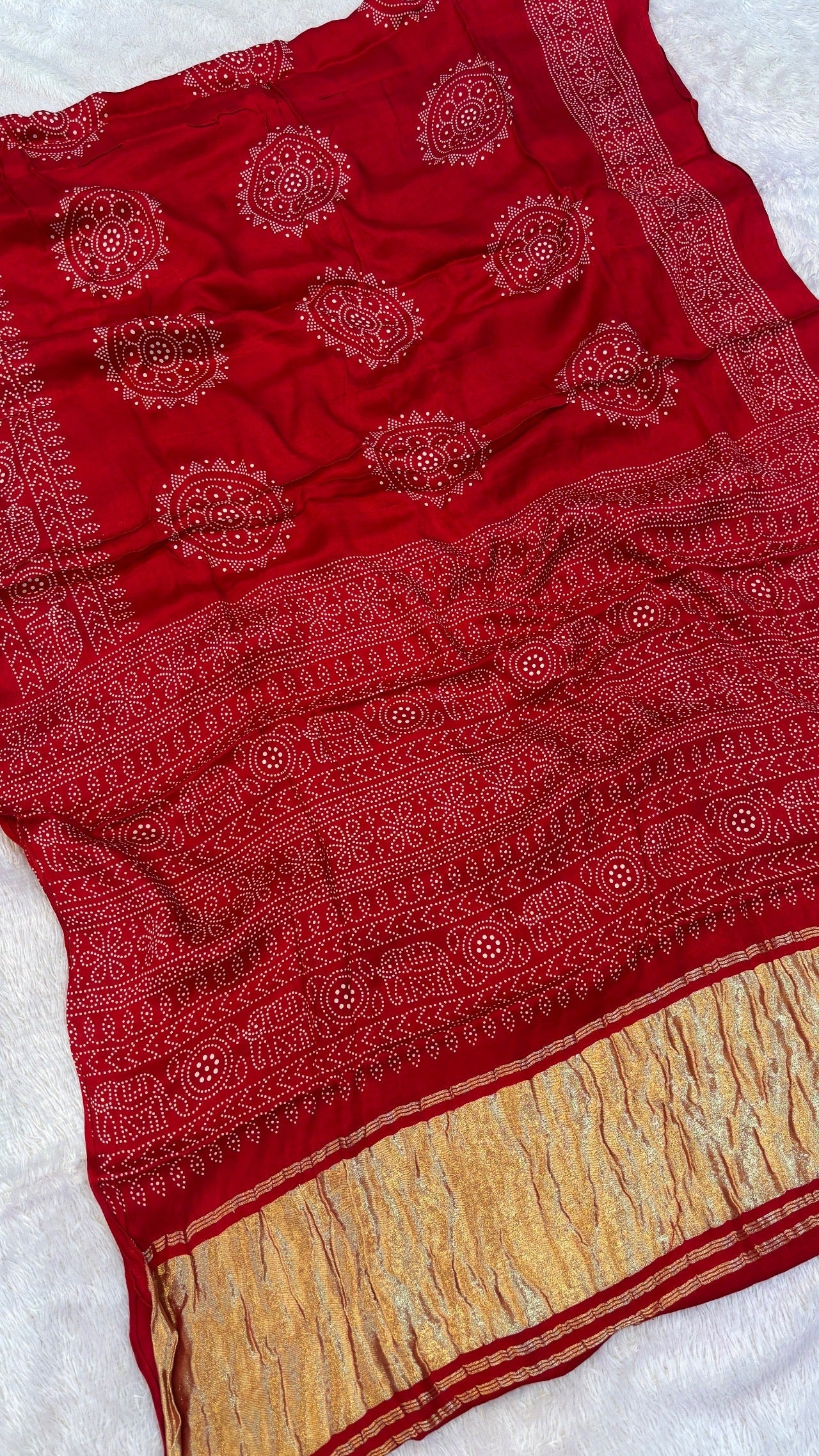 Pure Modal Silk Bandhej Saree with Lagadi Patta