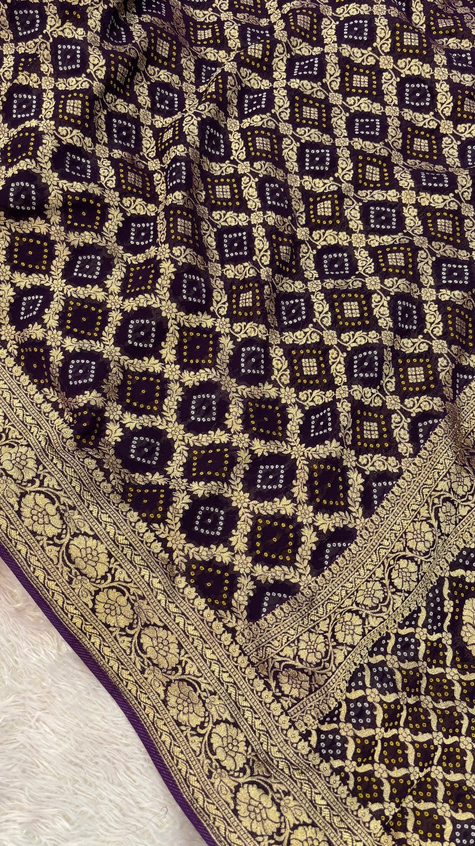 Traditional Khadi Georgette Banarasi Bandhej Saree (Wine) 4