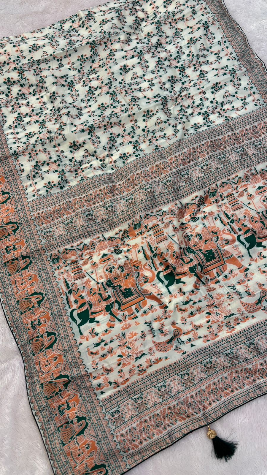 Soft Silk Rajwadi Saree (Pashmina Designe) :- GREEN COLOR