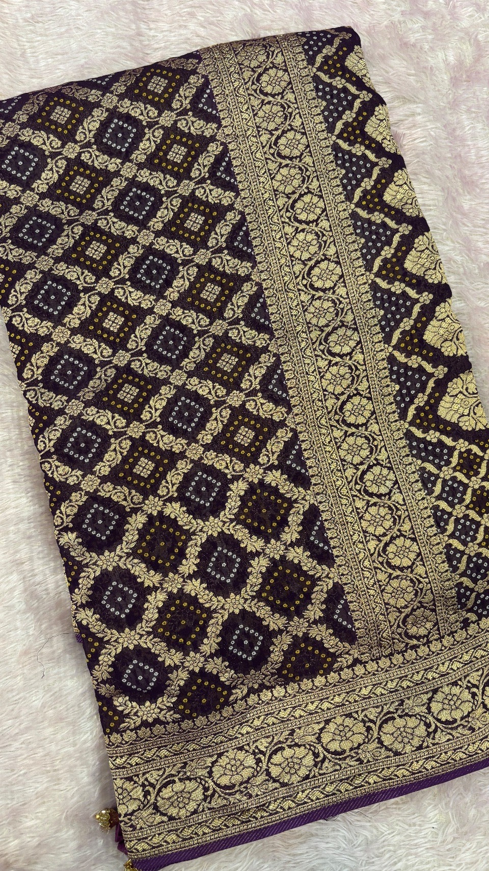 Traditional Khadi Georgette Banarasi Bandhej Saree (Wine) 4