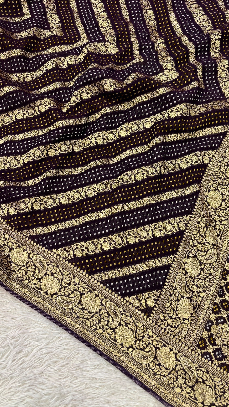 Traditional Khadi Georgette Banarasi Bandhej Saree (Wine) 3