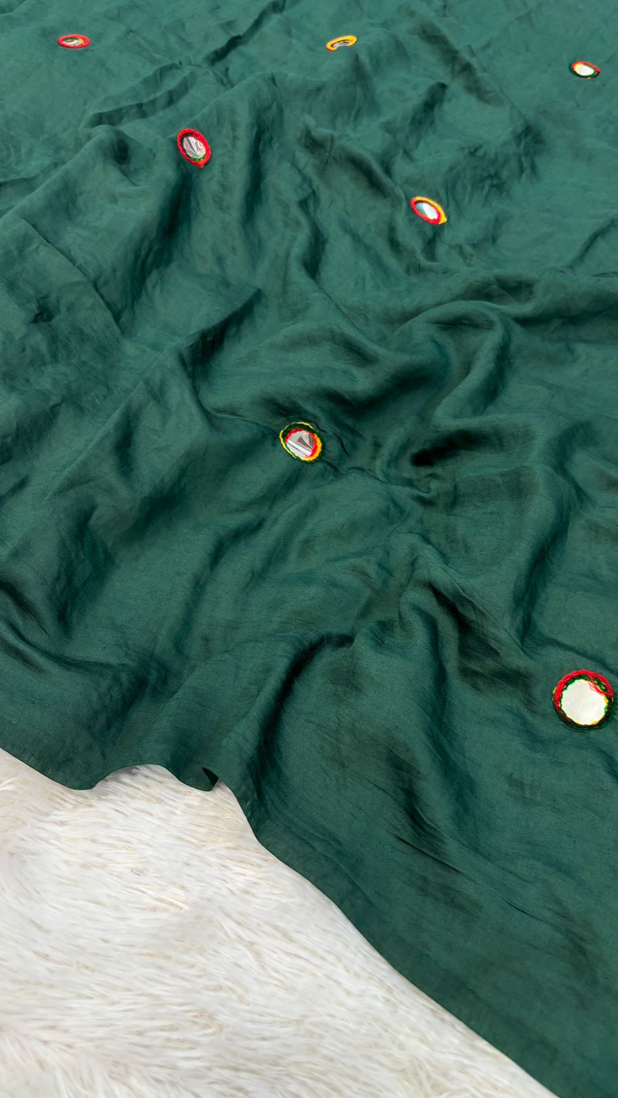 Semi Mirror Work Duppta With Lagadi Patta New - Green