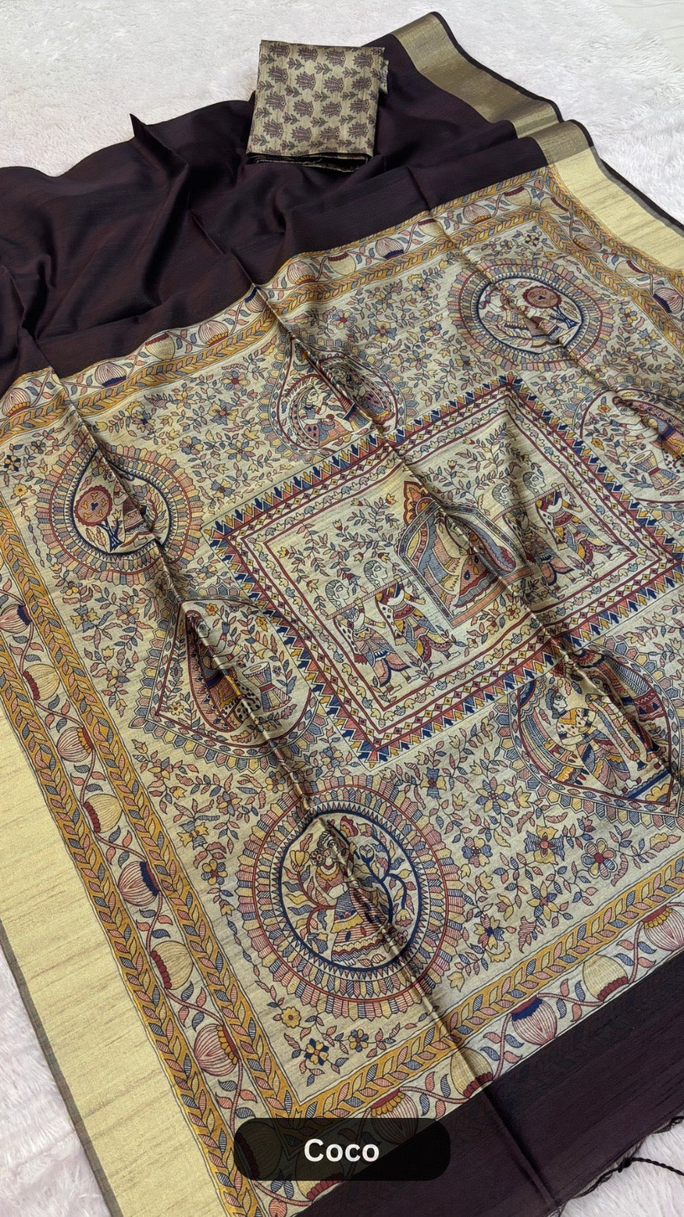 Madhubani Print Tusser Silk Saree