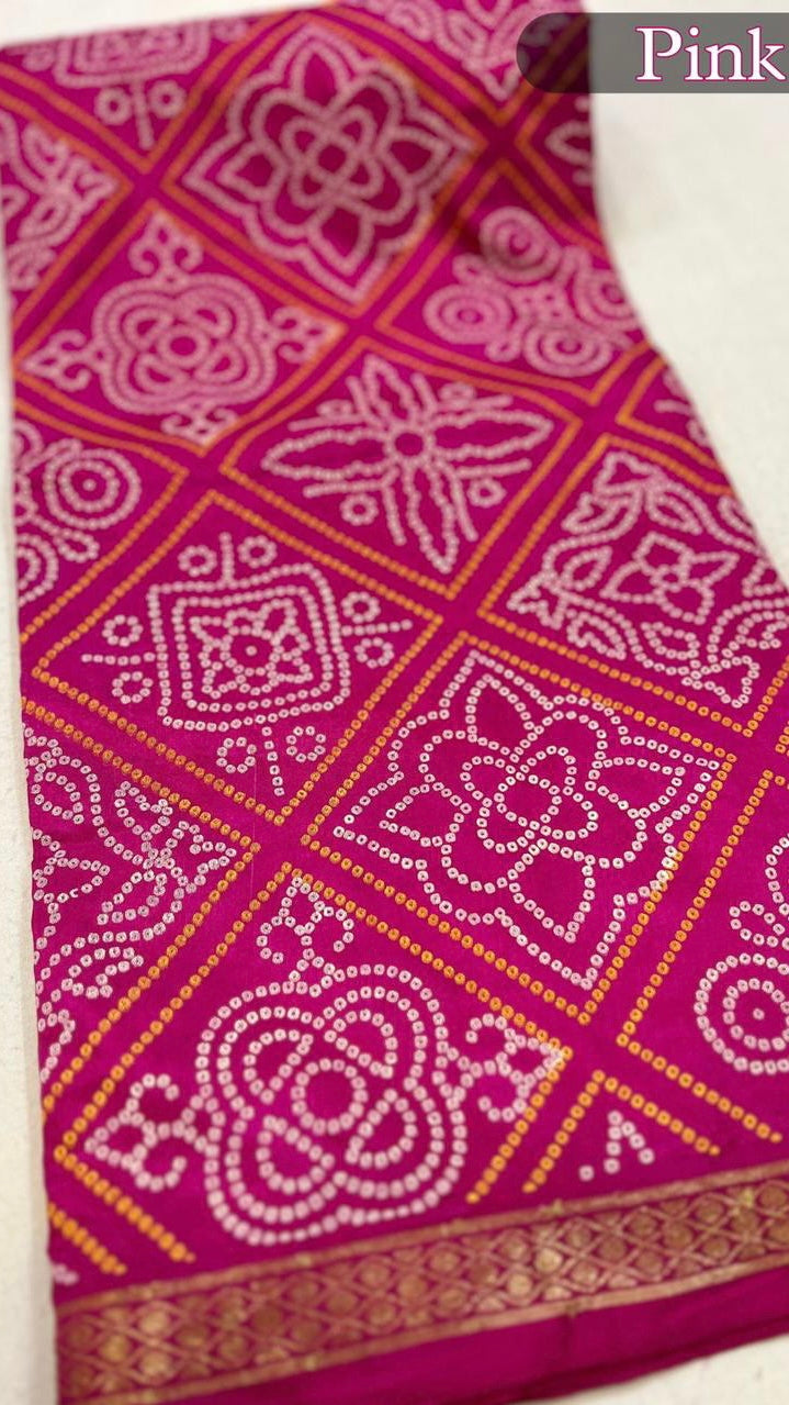 Art Silk Bandhani Sarees (52 Bhag Designe)