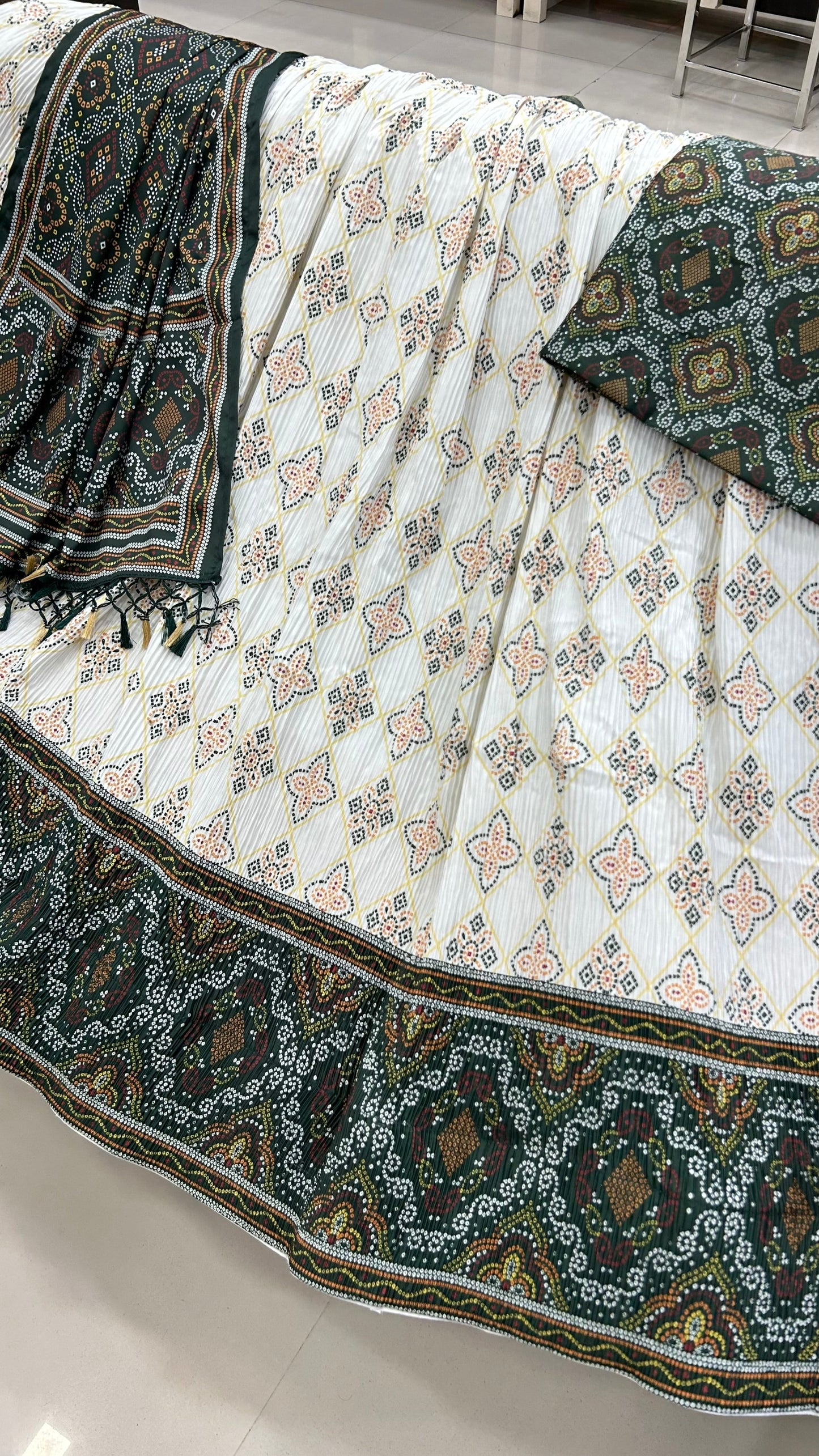 Designer Patola Bandhej Lehanga Choli :- Green