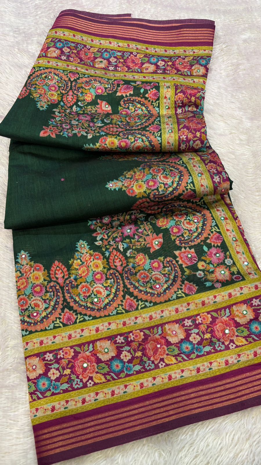 Pure Mul Cotten Mirror Work Saree