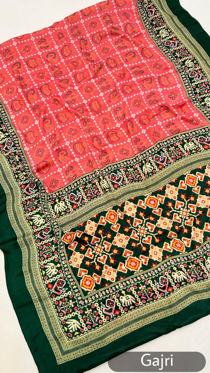 Patola Bandhej Semi Crap Saree