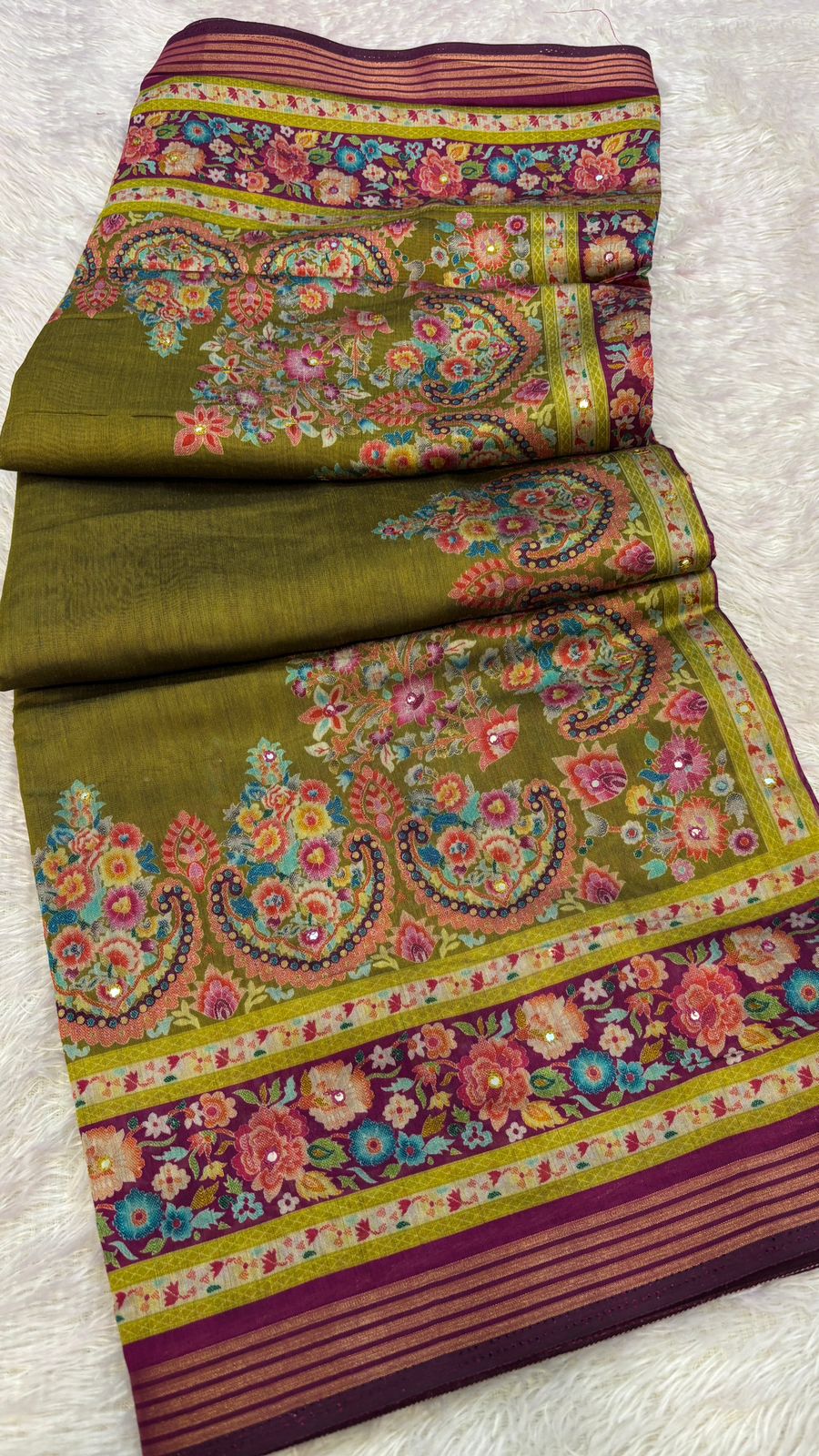 Pure Mul Cotten Mirror Work Saree