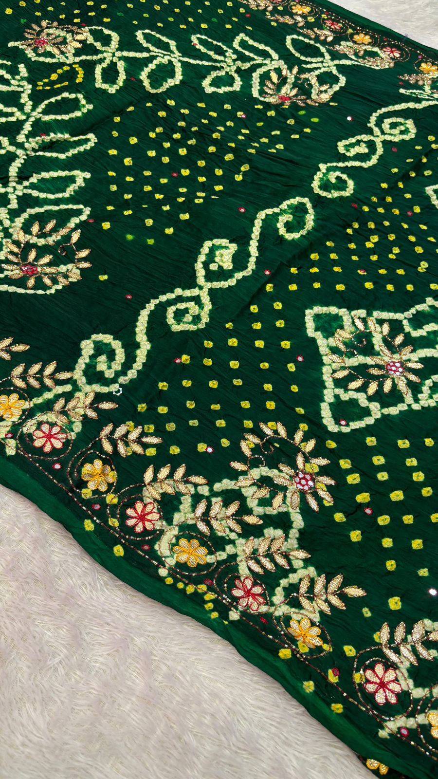 Pure Gaji Silk Handbandhej Gottapatti work Saree (Green)