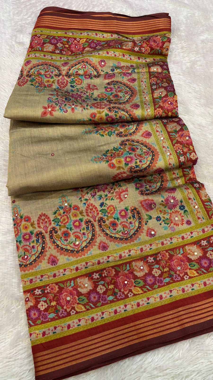 Pure Mul Cotten Mirror Work Saree