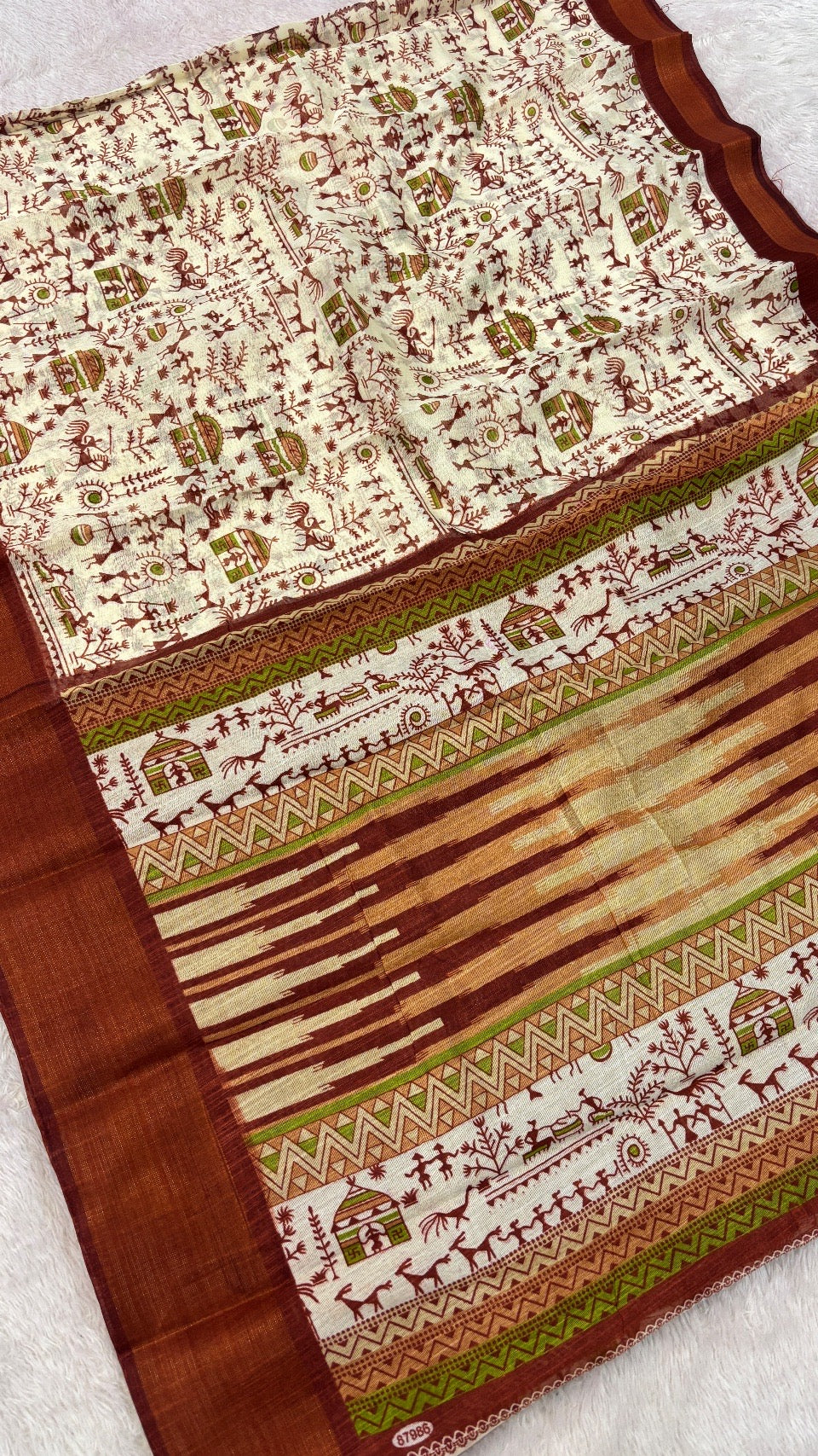 SUMMER SALE Warli Print Cotten Saree (Maroon)