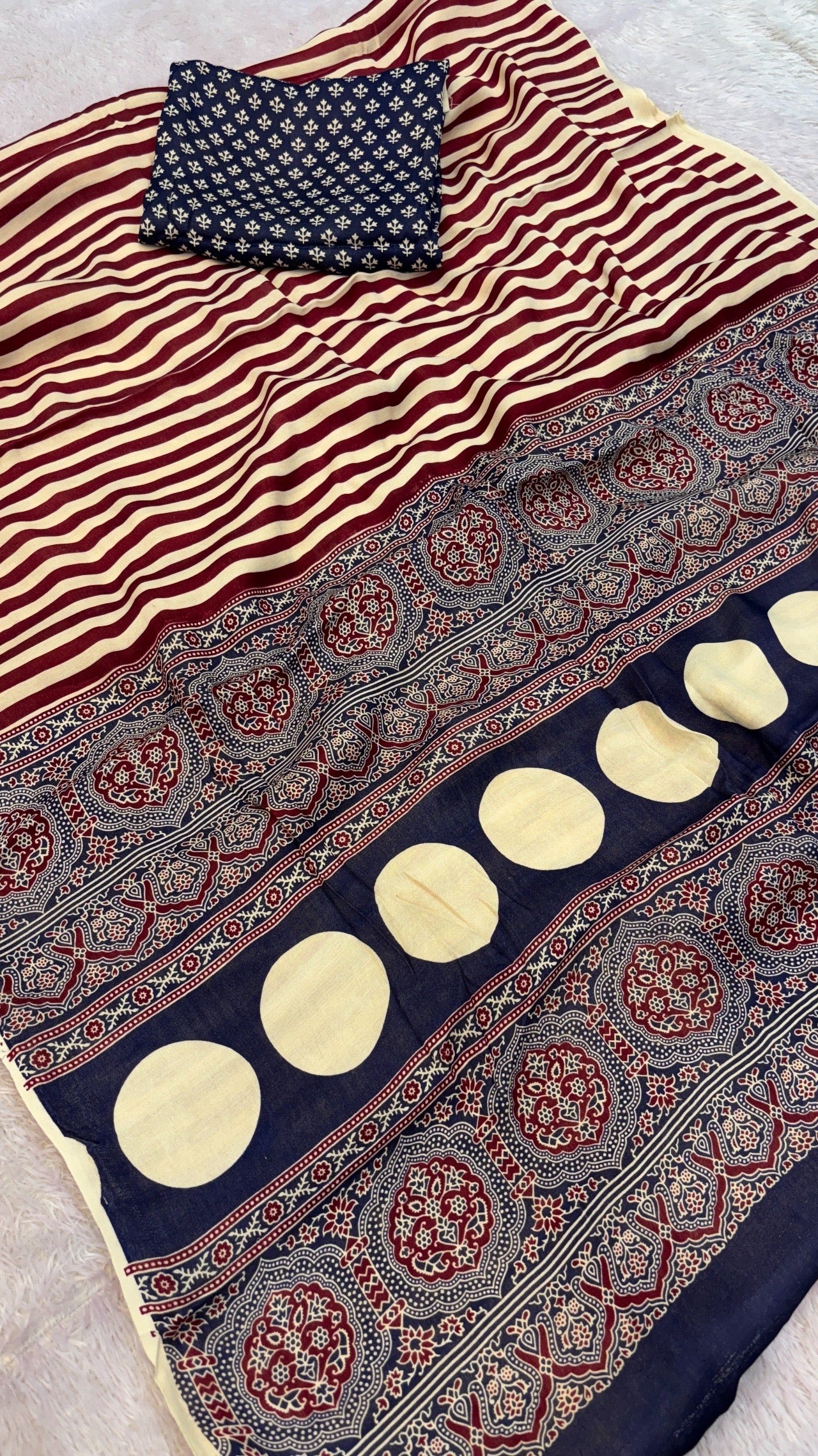 Trending Ajrakh Strip Saree