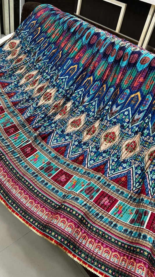 Hexagonal Blue Digital Lehanga Choli