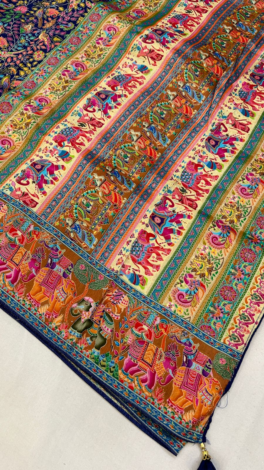 Pure Hand Weaving Kalamkari Saree (Blue Jaal)