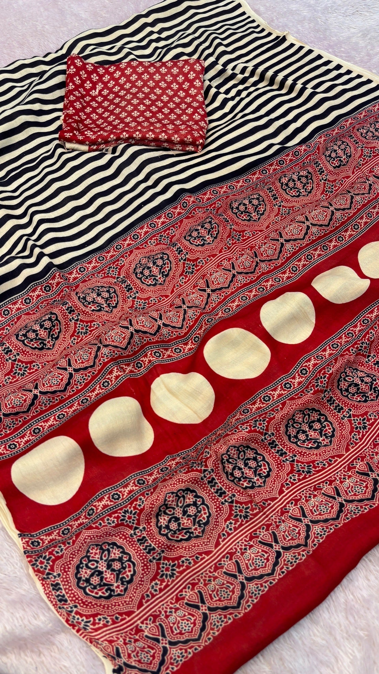 Trending Ajrakh Strip Saree