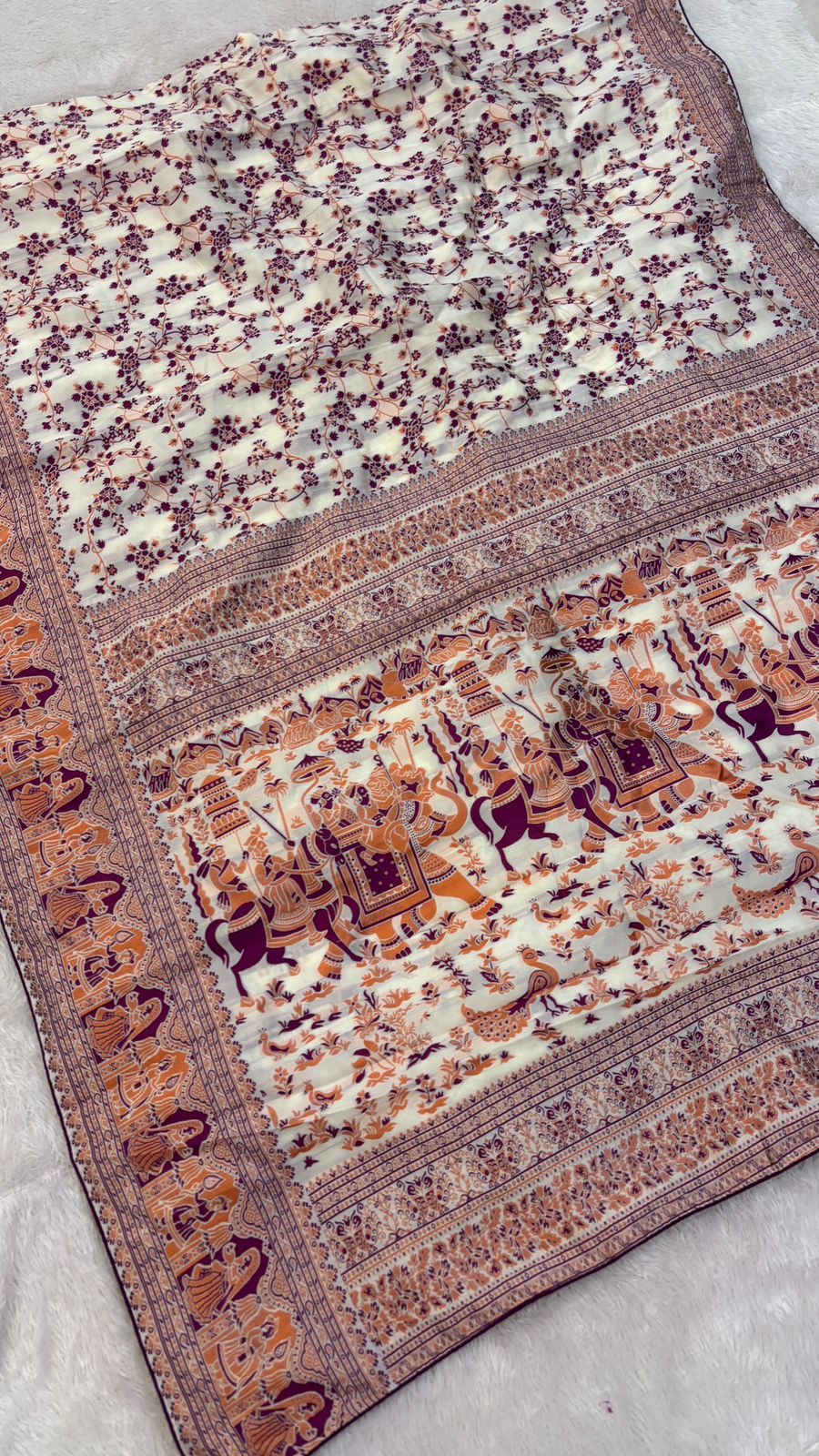 Soft Silk Rajwadi Saree (Pashmina Designe) :- WINE COLOR