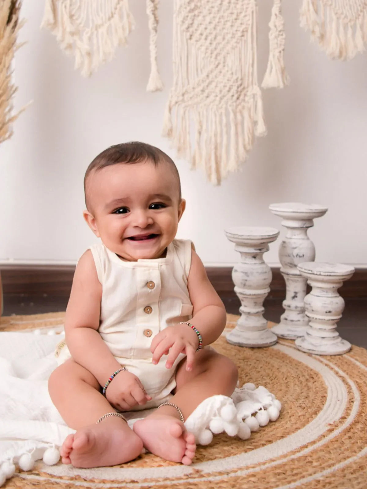 Pearl White Soft Pure Cotton Baby Unisex Bubble Romper