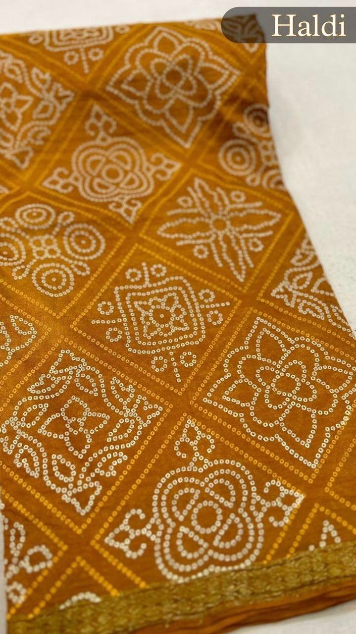 Art Silk Bandhani Sarees (52 Bhag Designe)