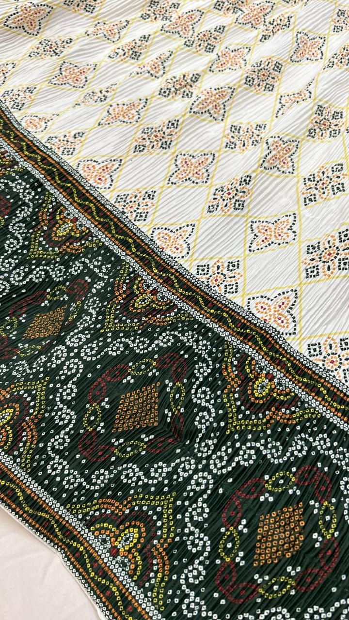 Designer Patola Bandhej Lehanga Choli :- Green