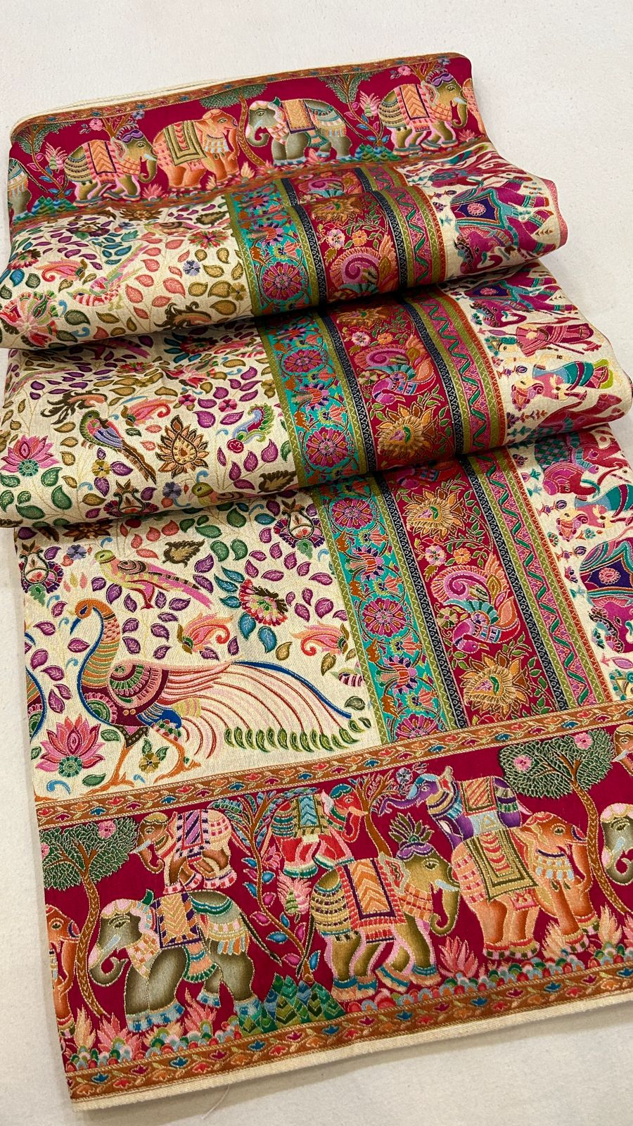 Pure Hand Weaving Kalamkari Saree (Cream Jaal)