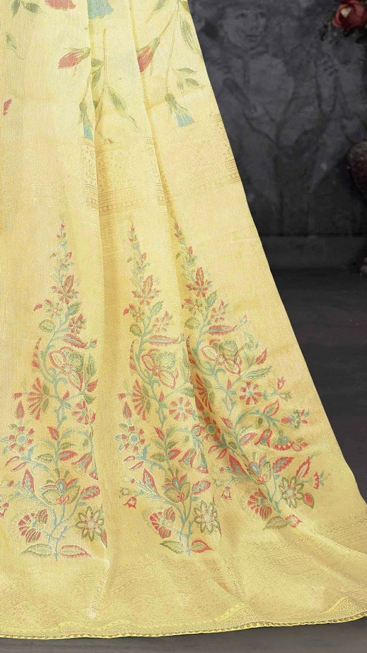 Premium Brasso Saree (Lemon)