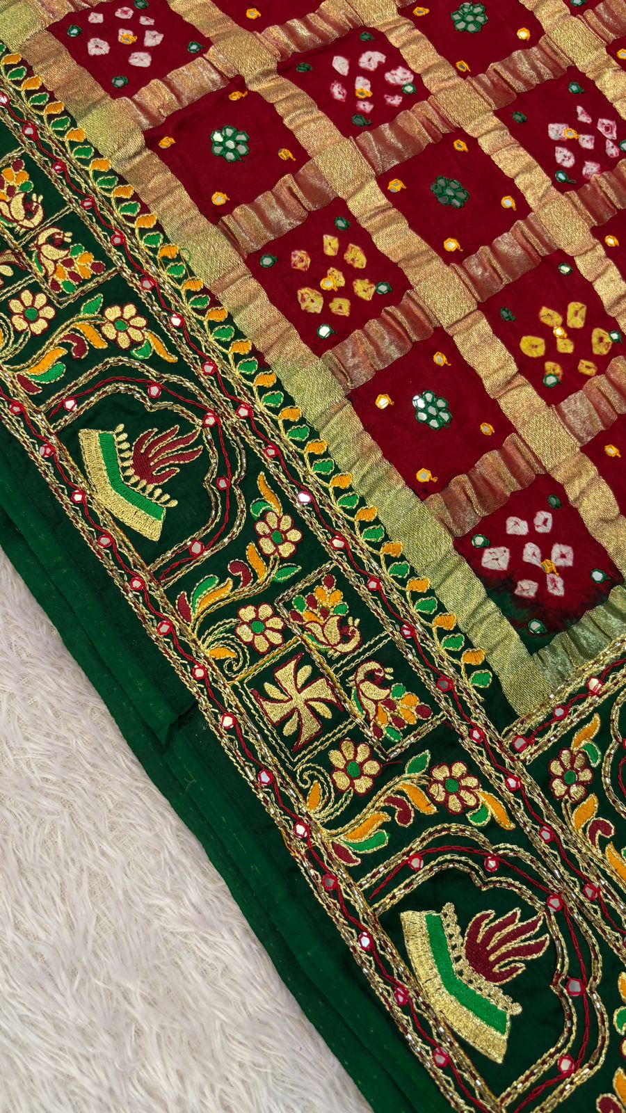 Traditional Gharchola Saree (845 Green Maroon)