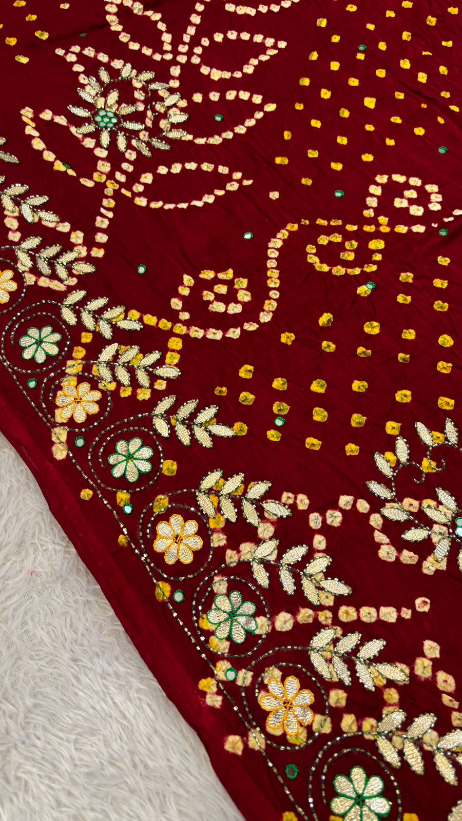 Pure Gaji Silk Handbandhej Gottapatti work Saree (Maroon)