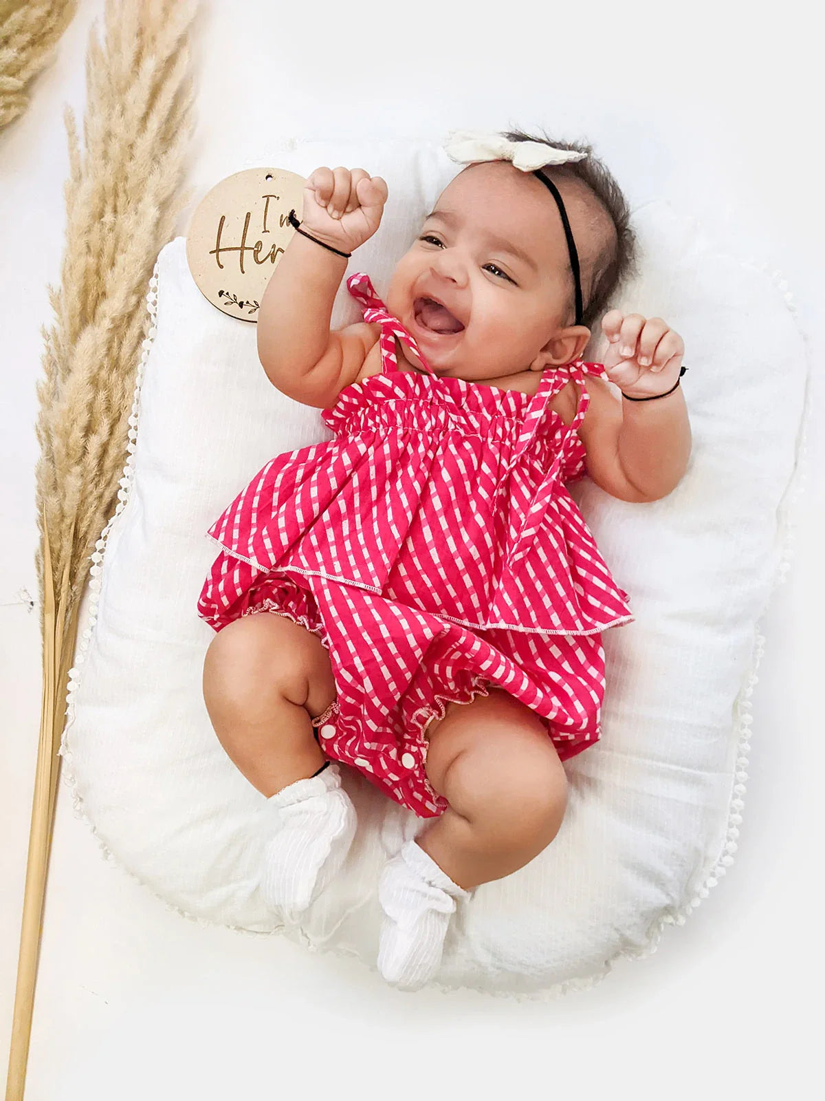 Halemons Pink Striped Frilled Bodice Romper, Elasticated Chest & Diaper Buttons - Pink