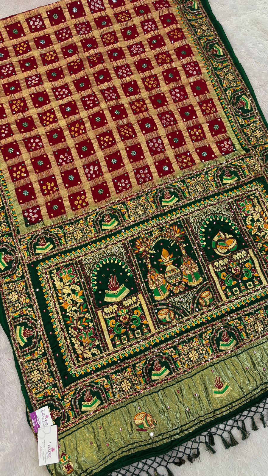 Traditional Gharchola Saree (845 Green Maroon)