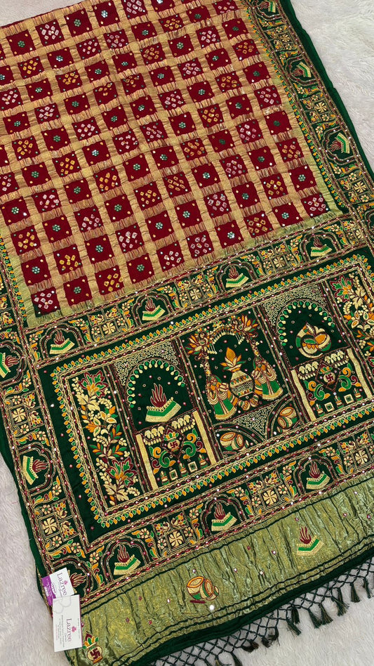 Traditional Gharchola Saree (845 Green Maroon)