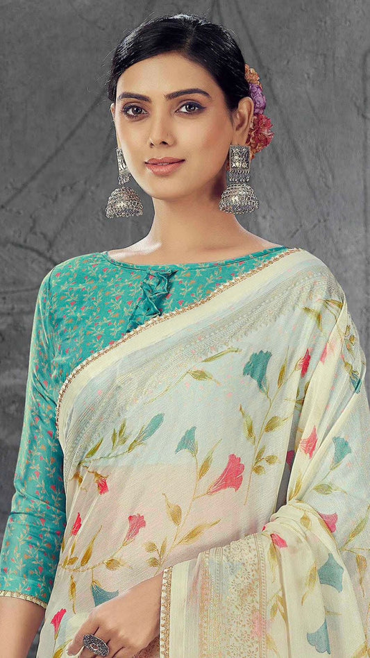 Premium Brasso Saree (Cream)