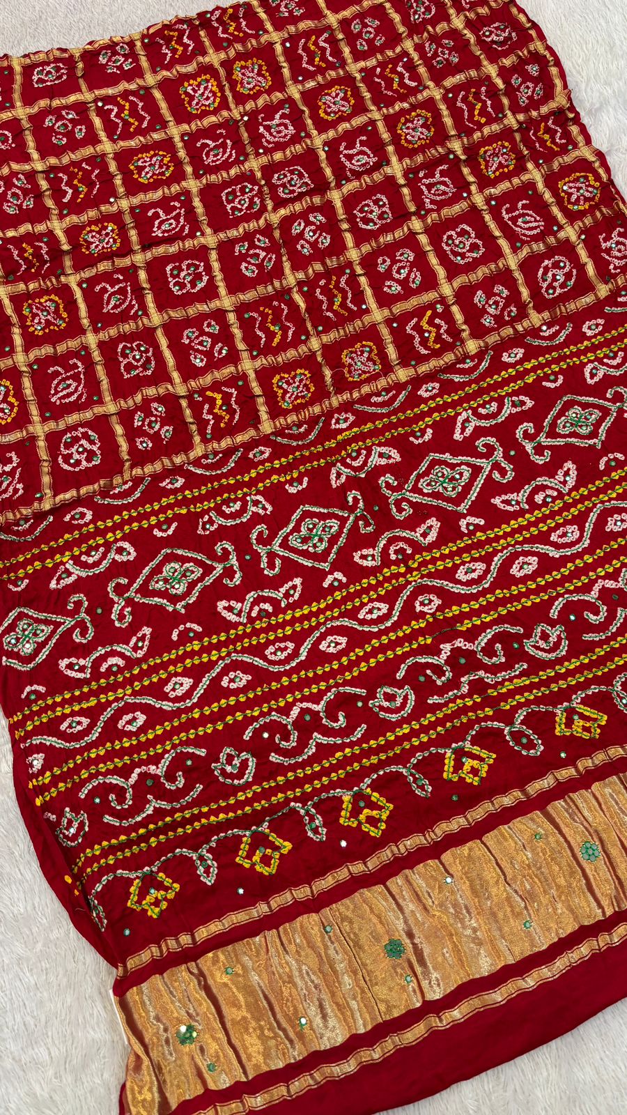 Pure Gaji Silk Abbhli Work Gharchola (Red)