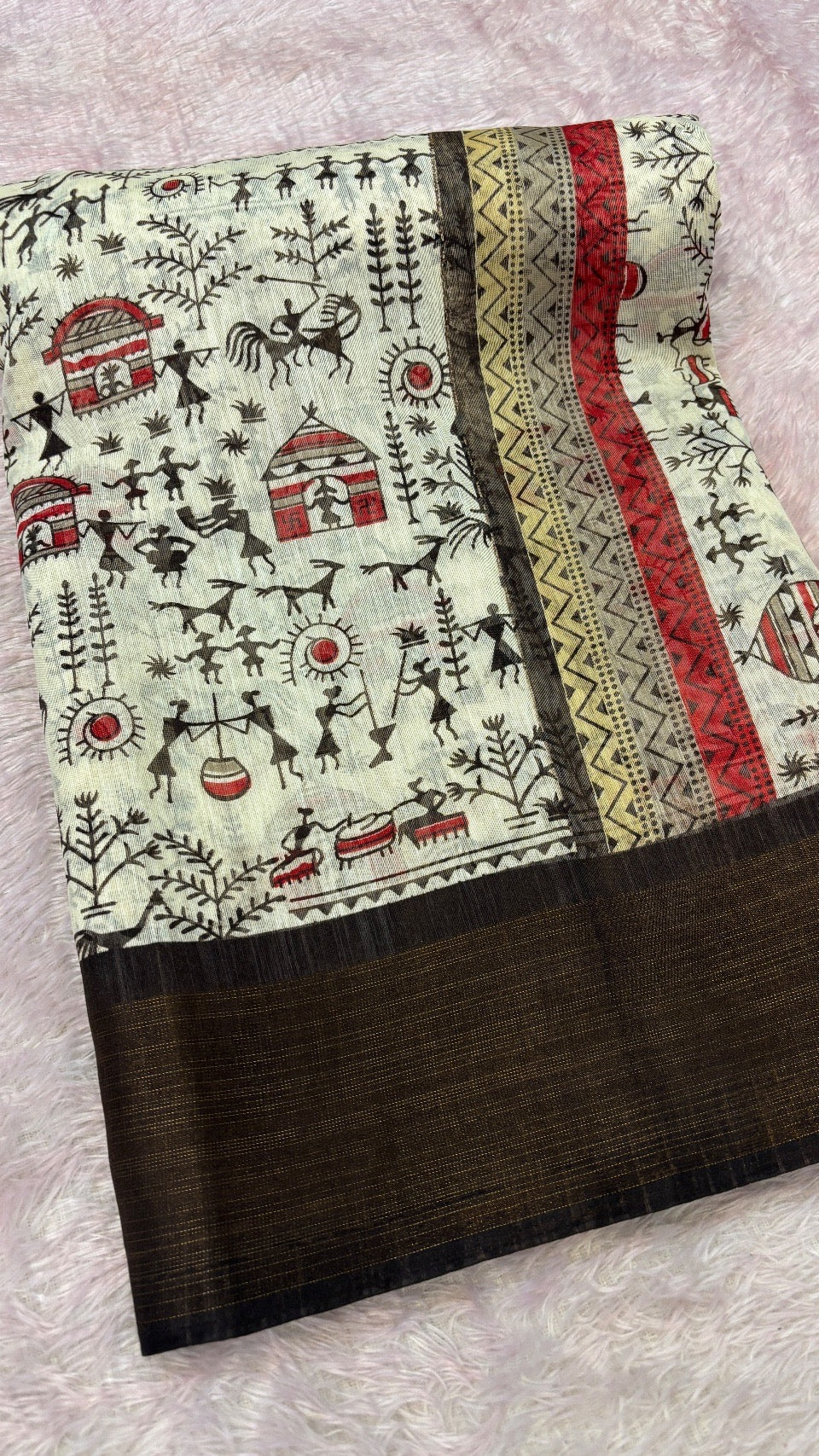 SUMMER SALE Warli Print Cotten Saree (Coco)