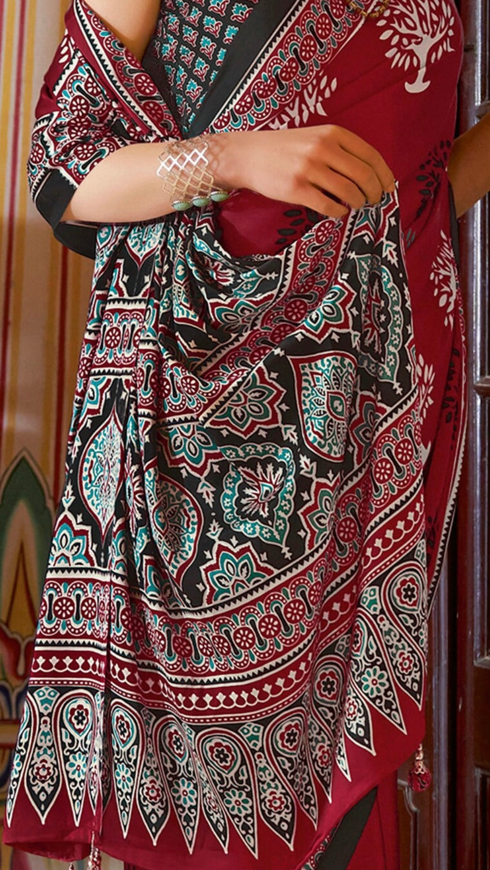 Designer Ajrakh Saree (D.No.201 A)
