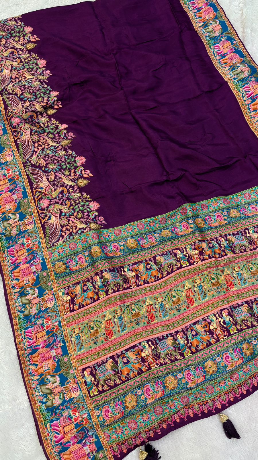 Pure Hand Weaving Kalamkari Saree (Wine Gala)