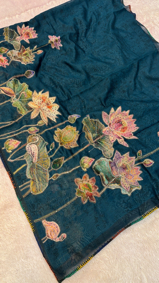 French knot Work saree (Limited Edition) Aqua Color